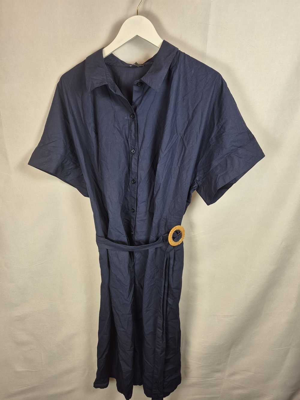 Talbots Plus Size Navy Button-Front Dress w/ Belt Size 18w 100% Cotton